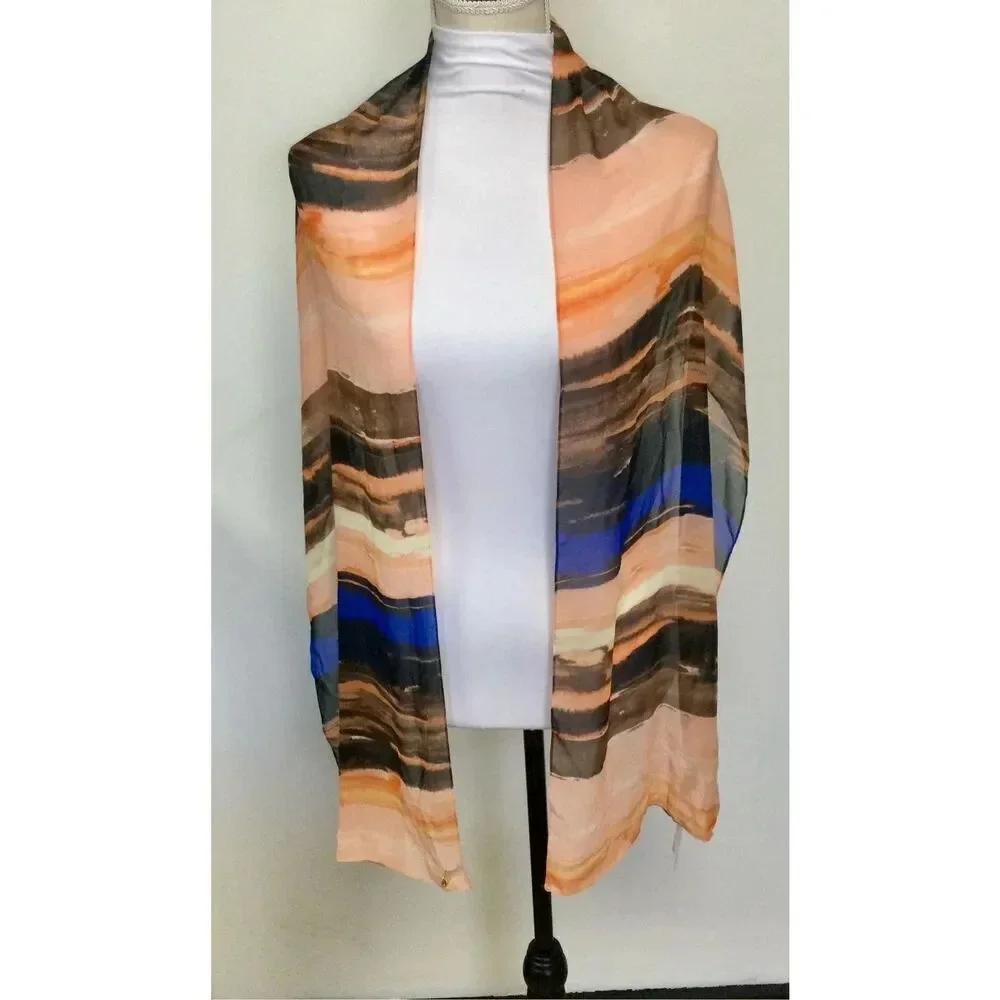 Calvin Klein Womens Blue Orange Blush Multi‎ Travel Scarf NWT